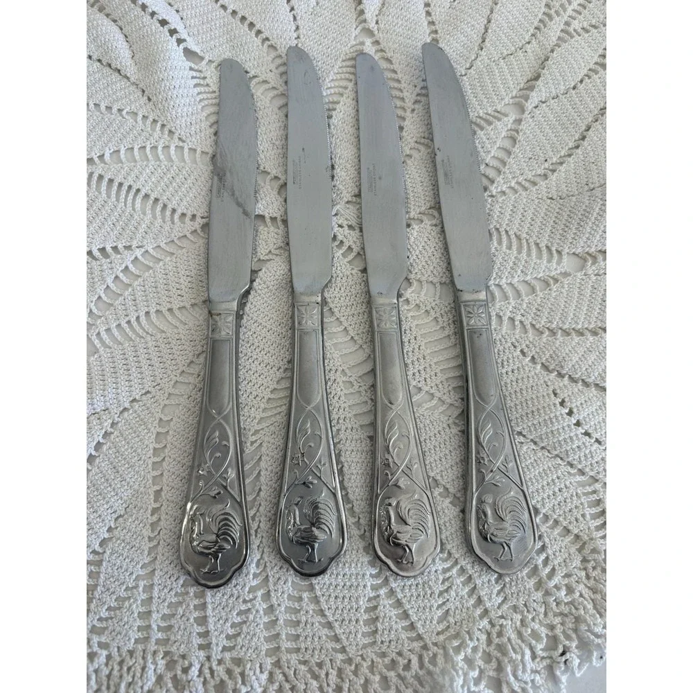 Cambridge Silver Rooster stainless steel dinner knives Set 4 Farmhouse Charm